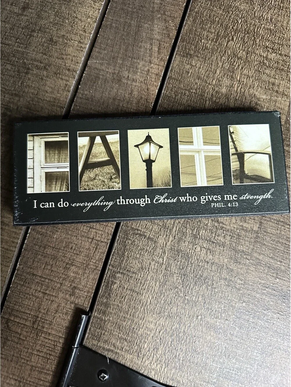 Vintage Inspirational Wooden Block Sign with Phil. 4:13 Verse